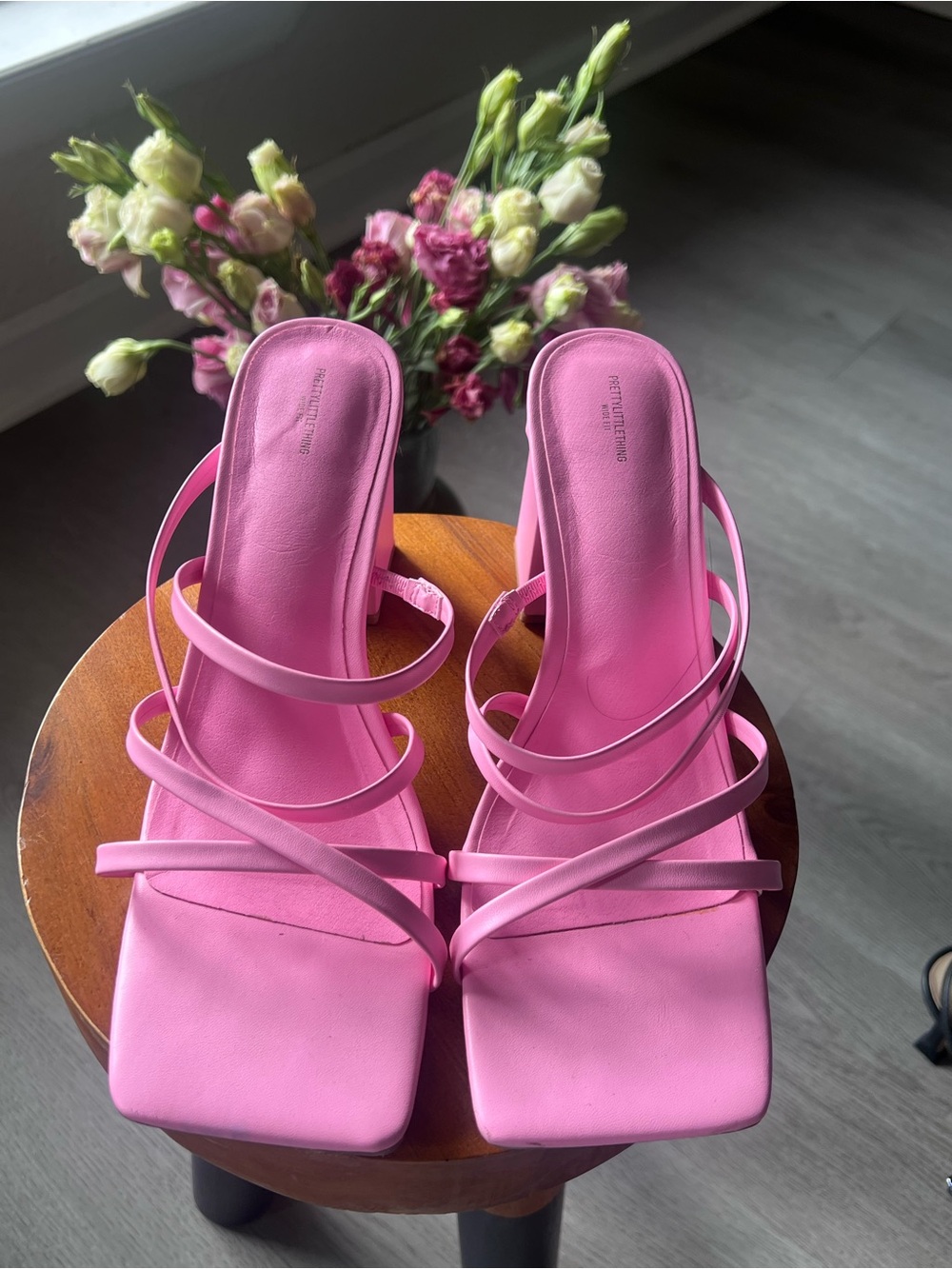 Women’s Pink Strappy Square-Toe Heeled Sandals